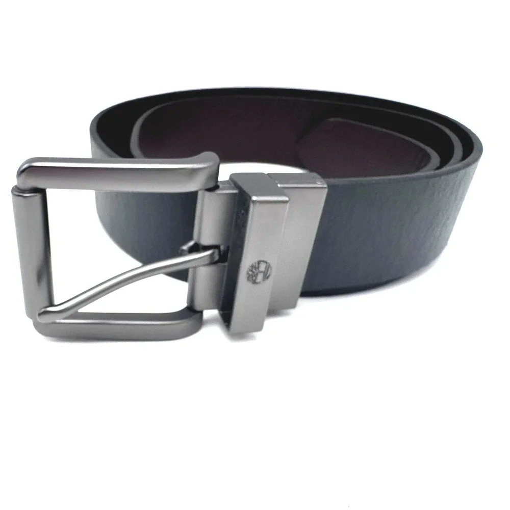 TIMBERLAND Men's 34 Reversible Leather Belt Black Brown Gunmetal Buckle